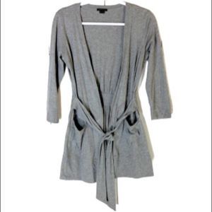 Theory Gray Waist Tie Wrap Cardigan Sweater